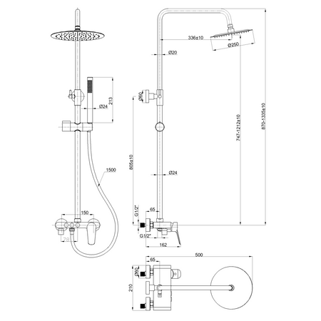 Invena zestaw prysznicowy z deszczownicą Alonia, złoto szczotkowane AU-70-D09-V