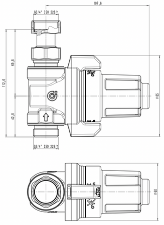 Caleffi urządzenie filtrujące z magnesem do montażu pod kotłem, wersja prosta 3/4" GZ x 3/4" GW ruchoma nakrętka XS 545910