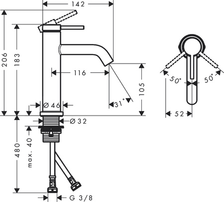Hansgrohe bateria umywalkowa Tecturis S 110 EcoSmart+, brąz szczotkowany 73311140