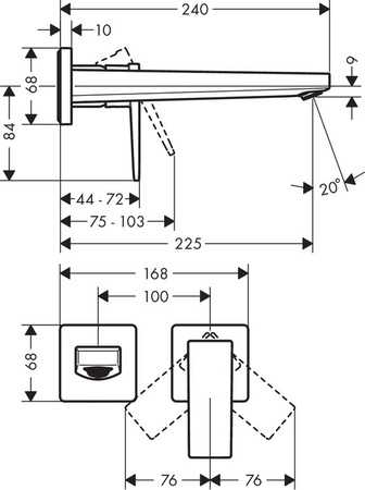 Hansgrohe jednouchwytowa bateria umywalkowa METROPOL, montaż ścienny podtynkowy, wylewka 22,5cm, element zewnętrzny, czarny mat 32526670 