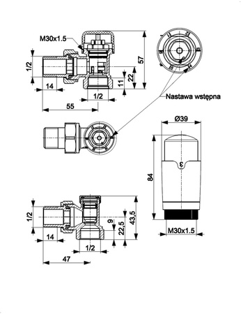 KFA zestaw termostatyczny grzejnikowy, kątowy Komfort Pro, czarny 757-130-81-BL