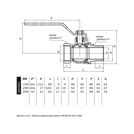 Perfexim zawór kulowy wodny WZ DN20 rączka 1040 G3/4 WZ PN16 C DN20 00-202-0200-010