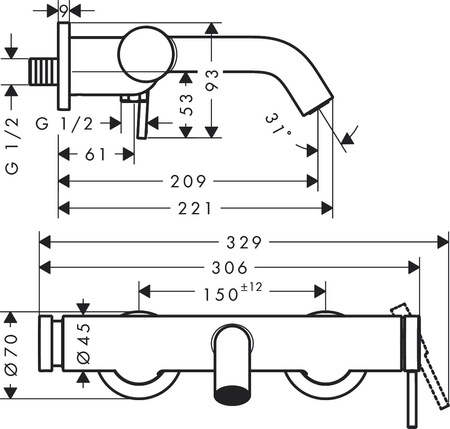 Hansgrohe bateria wannowa, ścienna, natynkowa Tecturis S, brąz szczotkowany 73422140