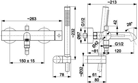 KFA bateria wannowa ścienna MOZA z natryskiem punktowym PREMIUM chrom 5034-520-00