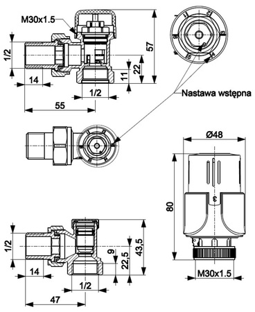 KFA zestaw termostatyczny grzejnikowy, kątowy, biały 757-140-07-BL