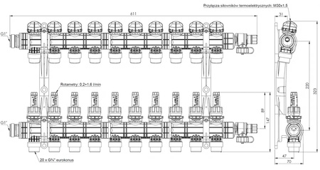 Afriso rozdzielacz ProCalida EF1 K 10 obiegów grzewczych, G1", 0,2÷1,6 l/min 81270