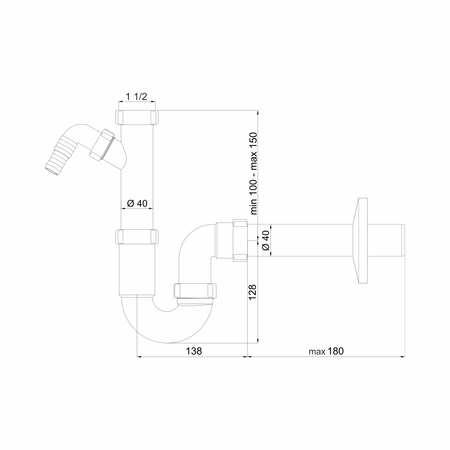 Instadrain syfon zlewozmywakowy rurowy, 1-komora, bez spustu, z wyjściem do pralki/zmywarki 1235
