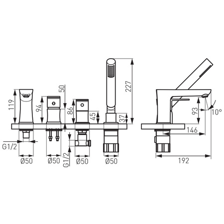 Ferro bateria wannowa stojąca 4-otworowa ALGEO, chrom 5BAG11A