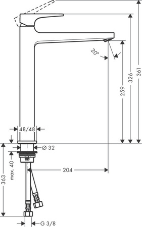 Hansgrohe Metropol jednouchwytowa bateria umywalkowa 260 z kpl. odpływowym Push-Open, uchwyt jednoramienny,  czarny matowy 32512670