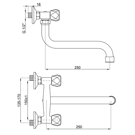 Invena bateria umywalkowo-kuchenna ścienna Modena, chrom BC-12-F0S-L