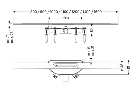 Kessel Linearis Infinity 60 z mechanicznym syfonem megastop, szczotkowana powierzchnia brąz, 800 mm 45304.08