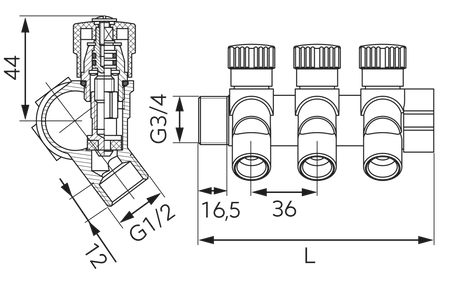 Ferro rozdzielacz sanitarny 3/4"x1/2", 3-drogowy RDW200300
