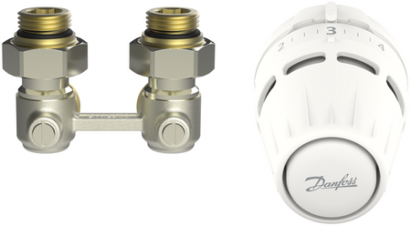Danfoss zestaw kątowy z głowicą Regus® i zaworem przyłączeniowym do grzejników dolnozasilanych typu RLV-KB 015G5307
