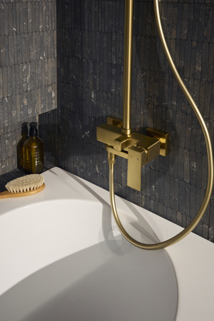 KFA deszczownia z baterią natryskową i składaną wylewką Logon, brushed light gold PVD 5136-925-39