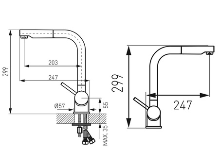 Ferro bateria zlewozmywakowa z wyciąganym natryskiem TOLEDO, chrom BTD4PO