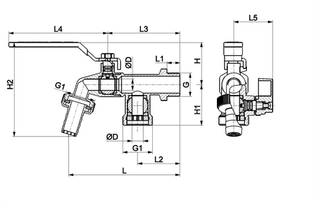 KFA zawór kulowy czerpalny ze złączką węża i dodatkowym przyłączem 1/2" 704-310-15