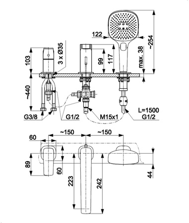 KFA bateria wannowa 3-otworowa Malaga, czarny 4525-210-81