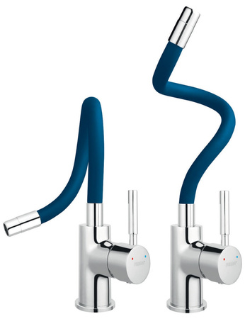 Ferro bateria zlewozmywakowa ZUMBA, niebieska elastyczna wylewka, chrom BZA4L