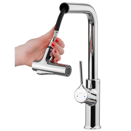 Invena bateria kuchenna z wyciąganą wylewką Farsala, chrom BZ-40-L01-S