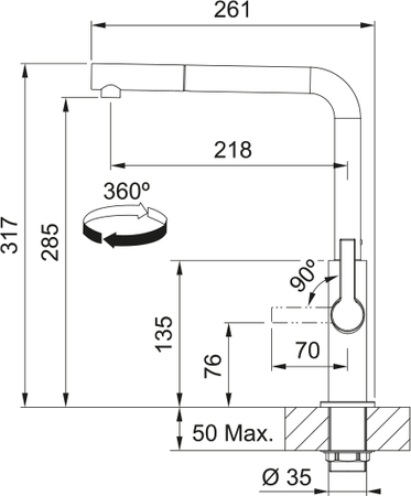 Franke bateria kuchenna z wyciąganą wylewką Maris Slim L pull-out, chrom 115.0728.393