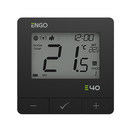 Engo regulator temperatury, programowany, internetowy, bateryjny, ZigBee/868MHz, czarny E40-BATB