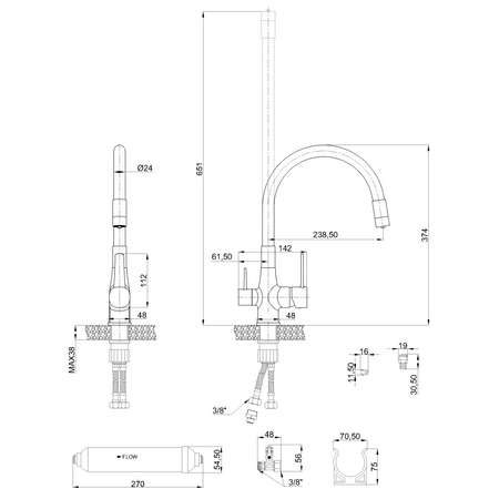 Invena bateria kuchenna z filtrem Glamour, chrom/czarny BZ-02-F08-V