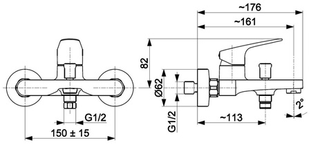 KFA bateria wannowa ścienna OTAVA chrom 5554-010-00
