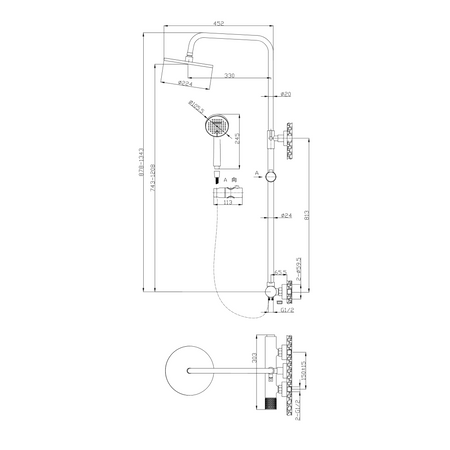Invena zestaw prysznicowy z deszczownicą Moonlight czarny/rose gold AU-77-014-V