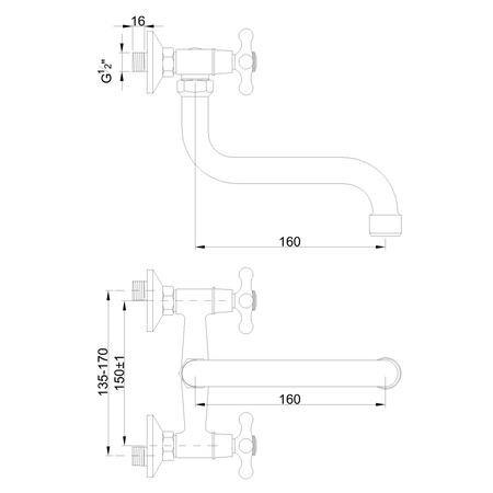 Invena bateria umywalkowo-kuchenna ścienna Roma, chrom BC-26-00S-L