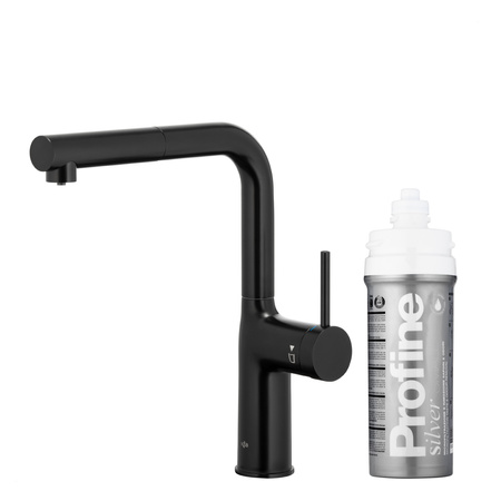 KFA bateria kuchenna z funkcją filtracji wody i wyciąganą wylewką Duero Pure Move Pull-Out + zestaw fitrujący Profine Silver S, czarny 6623-424-81