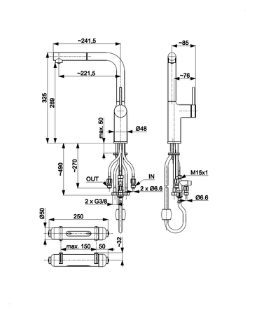 KFA bateria kuchenna z funkcją filtracji wody i wyciąganą wylewką Duero Pure Move Pull-Out + filtr Hydro+, brushed gold 6623-422-31
