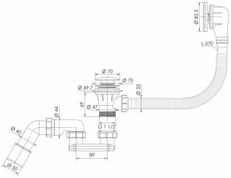 Instadrain syfon do wanny czyszczony od góry fi50 klik-klak złoty 2477