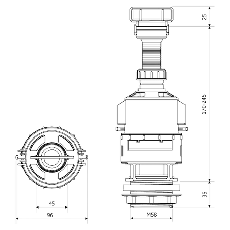 KK-POL zawór spustowy z regulacją do dolnopłuków i kompaktów 350/ZS0/200-00-T1