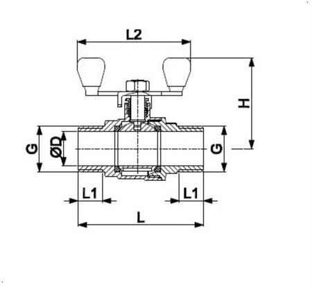 KFA zawór kulowy wkrętno-wkrętny z motylkiem 3/4" 700-420-20