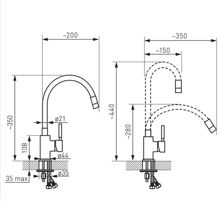 Ferro bateria zlewozmywakowa ZUMBA, zielona elastyczna wylewka, chrom BZA4G