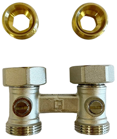 Honeywell podwójny zawór przyłączeniowy prosty 1/2" GW (z nyplami 1/2"x3/4") V2495DY015