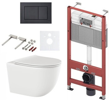 Zestaw stelaż podtynkowy Tece do WC z przyciskiem (czarny mat) + miska WC z deską Invena S165