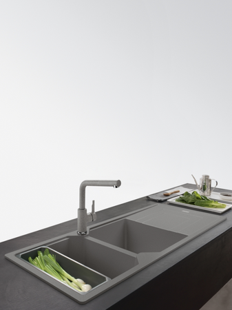 Franke bateria kuchenna z wyciąganą wylewką Urban Pull-out, kamienny szary 115.0595.089