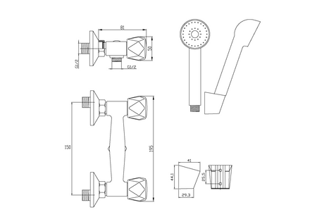 Invena bateria natryskowa z zestawem natryskowym Modena, chrom BN-11-F0S-L