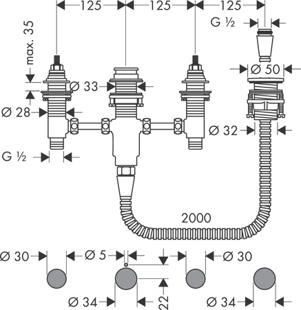 Hansgrohe zestaw podstawowy do baterii 4-otworowej do montażu na brzegu wanny 13244180
