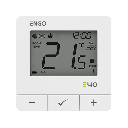 Engo regulator temperatury, programowany, internetowy, bateryjny, ZigBee/868MHz, biały E40-BATW