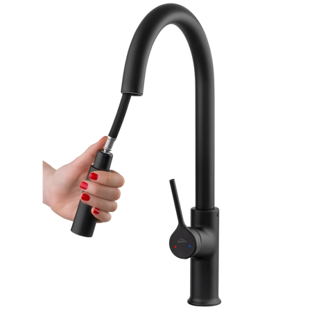 Invena bateria kuchenna z wyciąganą wylewką Farsala, czarny BZ-40-U04-S