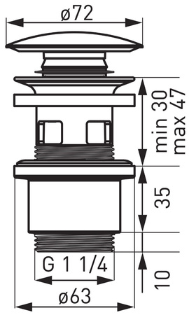 Ferro zawór spustowy do umywalek z przelewem, polipropylen, korek ceramiczny, czarny S288PPCB-B