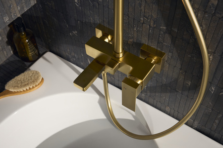 KFA deszczownia z baterią natryskową i składaną wylewką Logon, brushed light gold PVD 5136-925-39