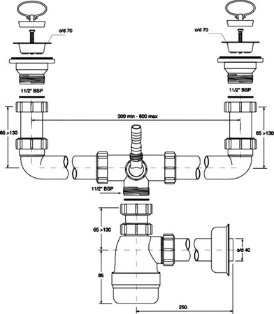 McAlpine syfon zlewozmywakowy butelkowy podwójny 1 1/2"x50mm z podłączeniem pralki lub zmywarki CDBAWW-P