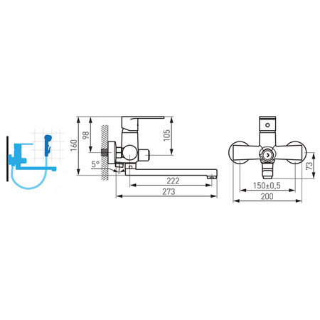 Ferro bateria umywalkowa ALGEO ścienna z przyłączem natrysku, chrom BAG3A