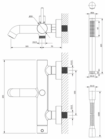 Omnires bateria wannowa z natryskiem Y chrom Y1231CR