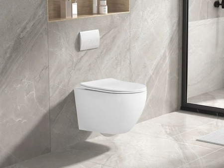 Zestaw stelaż podtynkowy Tece do WC z przyciskiem (biały) + miska WC z deską Invena S168
