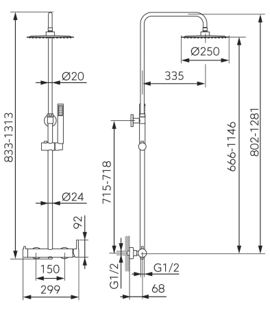 Ferro zestaw natryskowy z deszczownią CIRICULUS, gun metal NP85-BCK7UGM