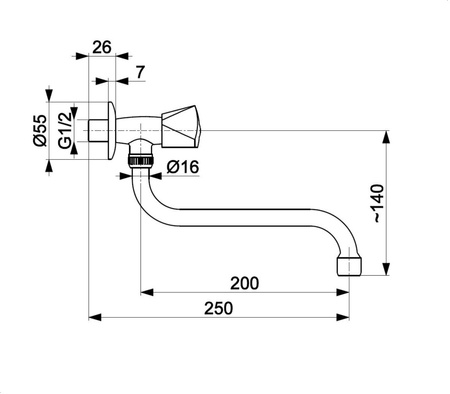 KFA zawór wypływowy zlewozmywakowy ścienny z wylotem L=200 mm 220-620-00